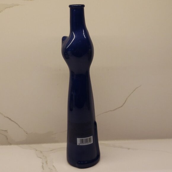 RHEINHESSEN Cat Decanter Glass Navy Metalic Blue 13"h x 3"w vase - Picture 3 of 9